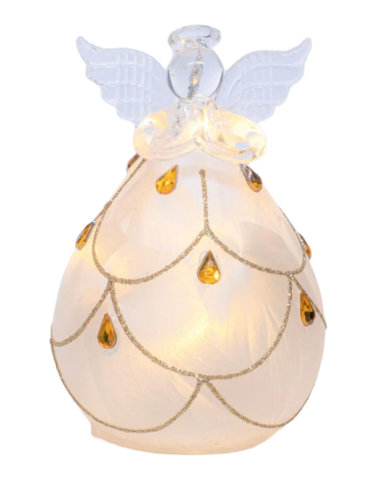 Frosted Gold Embellished Glass Angel- Jewels