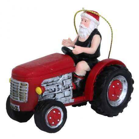 Santa on Tractor Hanging Ornament