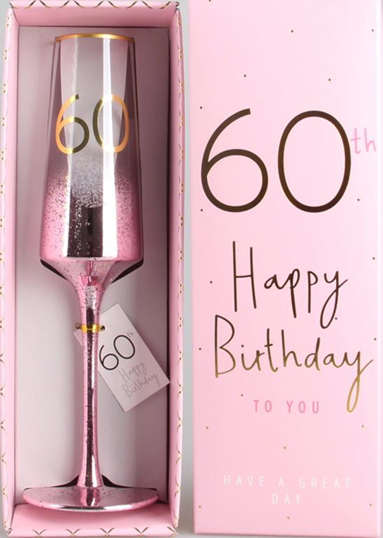 60th Pink Flute glass (satin lined box)