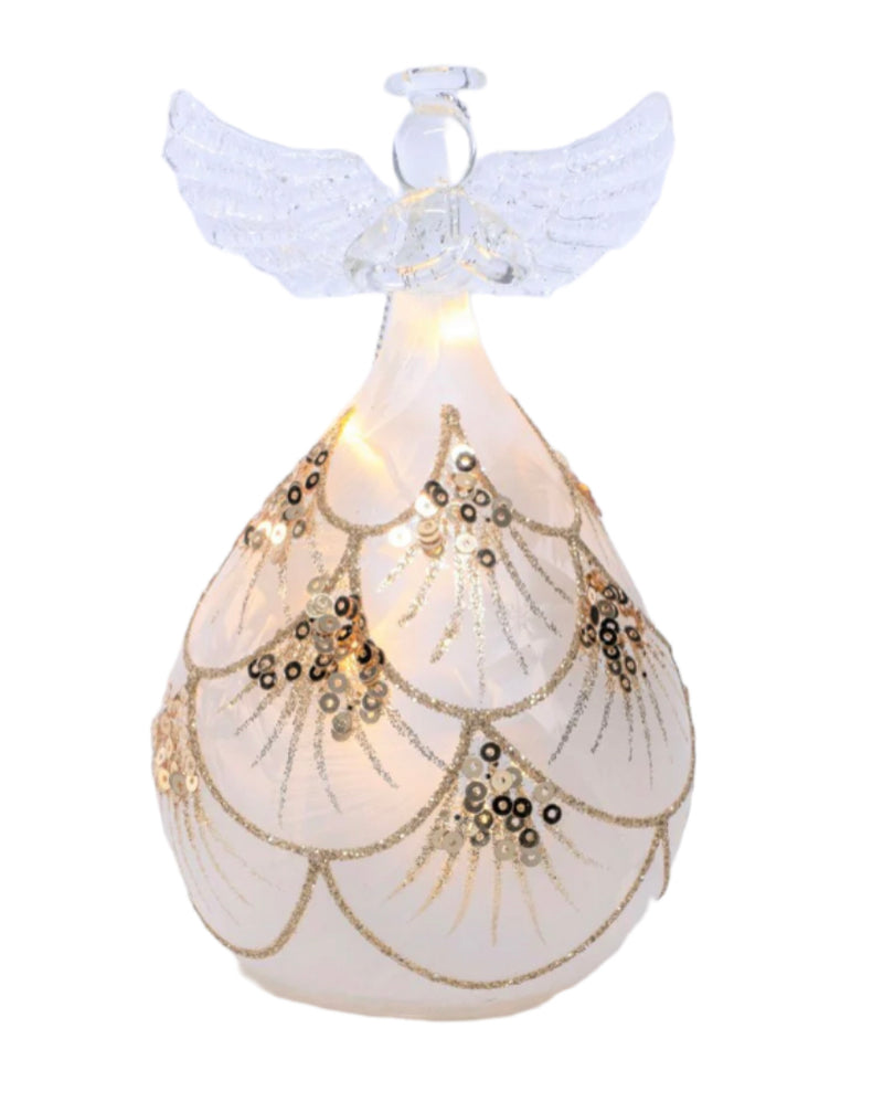 Frosted Gold Embellished Glass Angel- Sequin