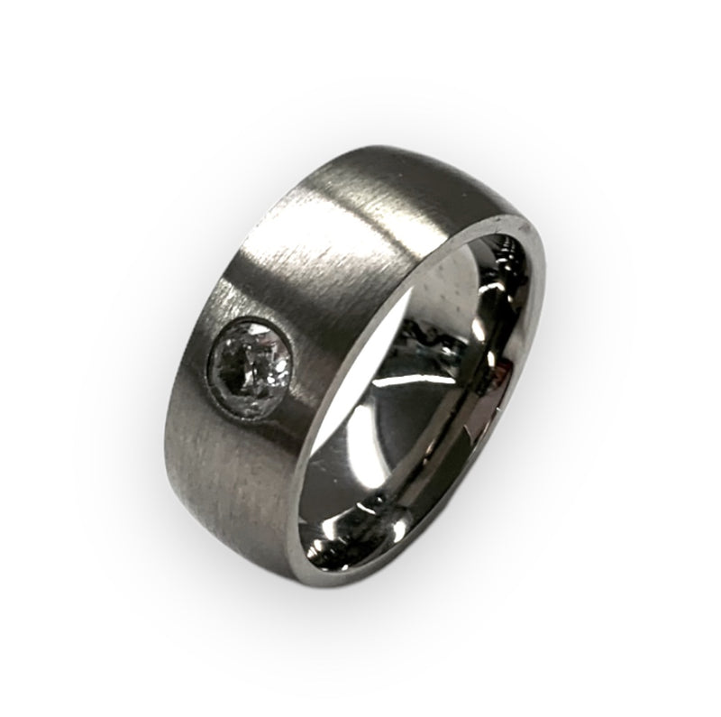 Men's Ring Stainless Steel- Brush/Plain with Jewel