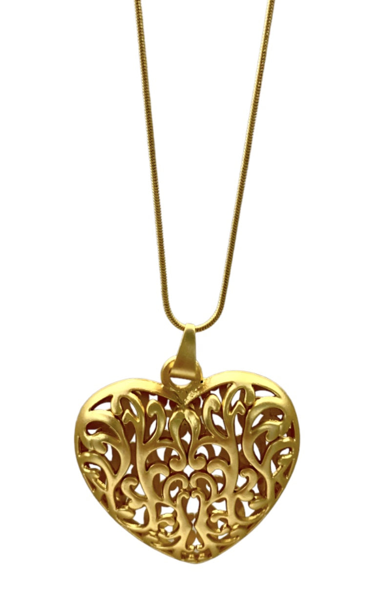 Gold Filagree Heart Necklace