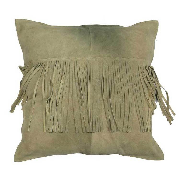 Suede Fringed Cushion - Fawn - Simply Special Invercargill