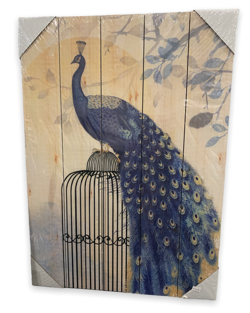 Wood Print Peacock on Cage