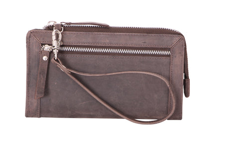 Avenue Hunteress Zip Leather Wallet - Brown - Simply Special Invercargill