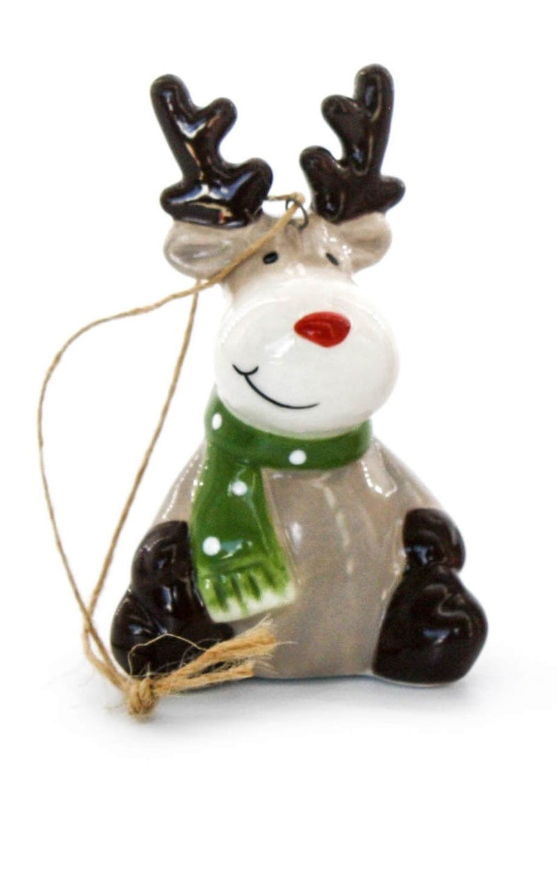 Tree Hanger Ceramic - Reindeer Green Scarf