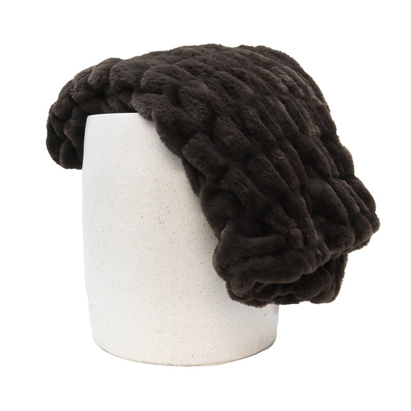 Faux Fur Ribbed Throw - Chocolate