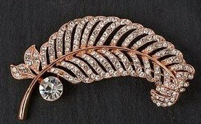 EQ Diamante Feather Brooch- Rose Gold