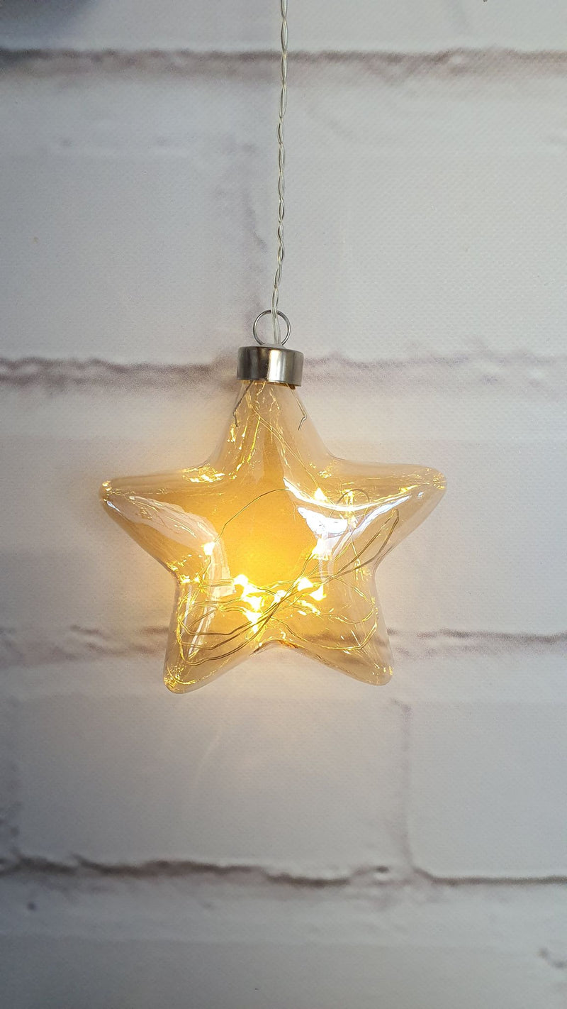 Champagne Hanging Glass Star w/seedlights - Simply Special Invercargill